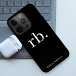 Monogram Classic Elegant Minimal Black and White iPhone 15 Pro Case<br><div class="desc">A minimalist monogram design with large typography initials in a classic font with your name below on a simple black background. The perfectly custom gift or accessory!</div>