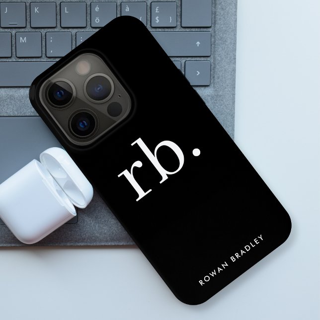 Monogram Classic Elegant Minimal Black and White Case-Mate iPhone Case (Sleek black modern monogram custom iPhone case.)