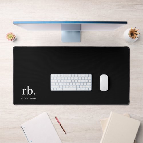 Monogram Classic Elegant Minimal Black and White Desk Mat