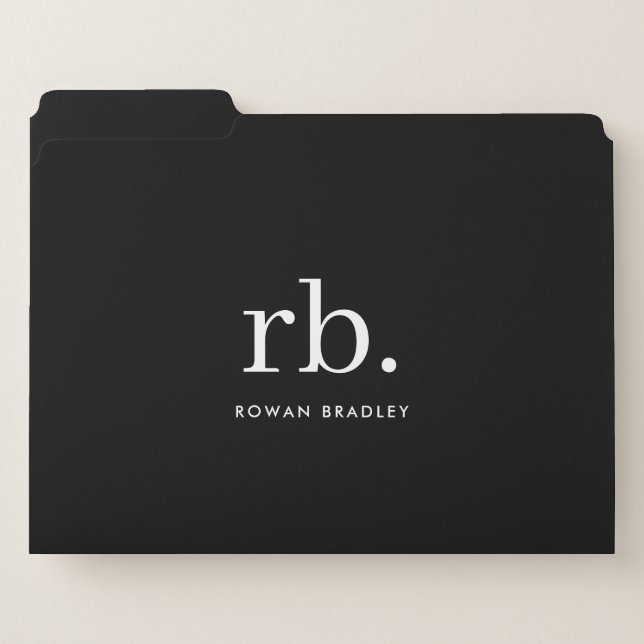 Monogram Classic Elegant Minimal Black and White File Folder (Front Left)