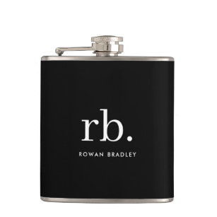 Monogram Classic Elegant Minimal Black and White Flask