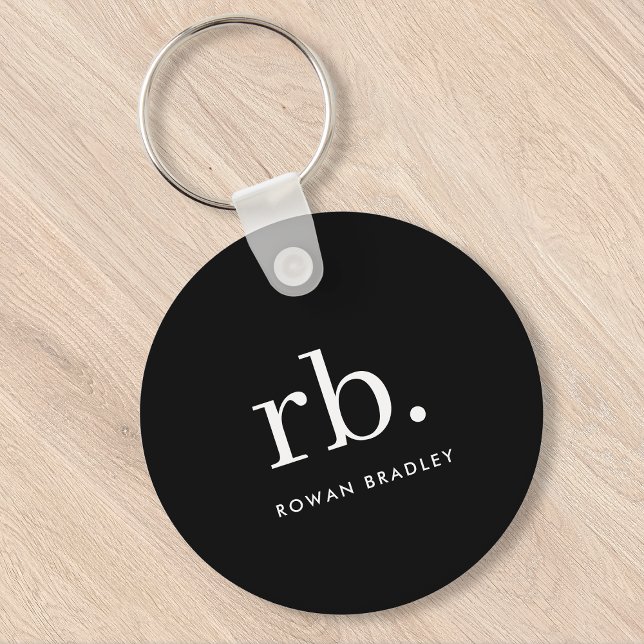 Monogram Classic Elegant Minimal Black and White Keychain (Sleek black modern monogram custom keychain for business or personal use.)