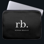 Monogram Classic Elegant Minimal Black and White Laptop Sleeve<br><div class="desc">A minimalist monogram design with large typography initials in a classic font with your name below on a simple black background. The perfectly custom gift or accessory!</div>