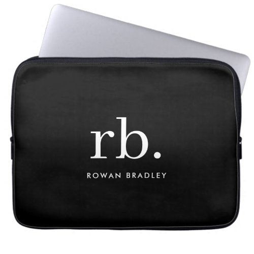Monogram Classic Elegant Minimal Black and White Laptop Sleeve