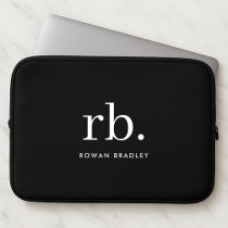 Monogram Classic Elegant Minimal Black and White Laptop Sleeve