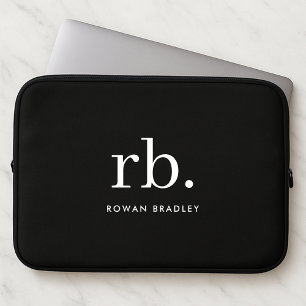 Monogram Classic Elegant Minimal Black and White Laptop Sleeve