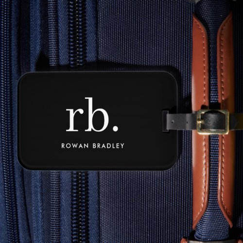 Monogram Classic Elegant Minimal Black and White Luggage Tag
