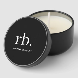 Monogram Classic Elegant Minimal Black and White Mini Candle Favors