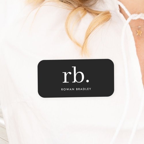 Monogram Classic Elegant Minimal Black and White Name Tag