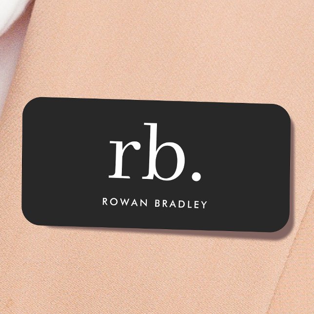 Monogram Classic Elegant Minimal Black and White Name Tag (Creator Uploaded)