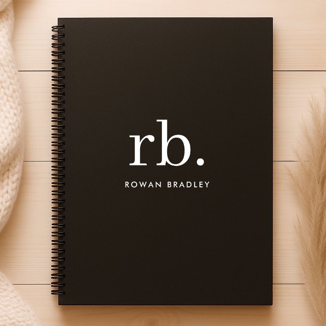 Monogram Classic Elegant Minimal Black and White Planner (Sleek black modern monogram custom planner for business or personal use.)