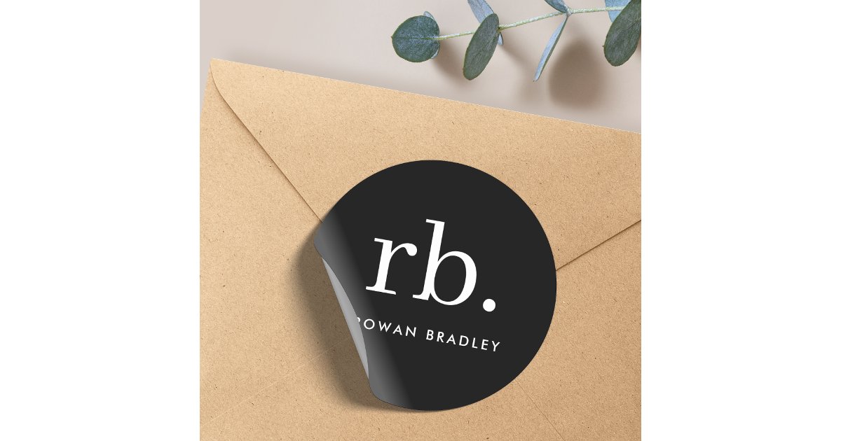 Monogram Classic Elegant Minimal Black and White Round Sticker | Zazzle
