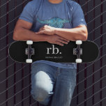 Monogram Classic Elegant Minimal Black and White Skateboard<br><div class="desc">A minimalist monogram design with large typography initials in a classic font with your name below on a simple black background. The perfectly custom gift or accessory!</div>