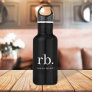 Monogram Classic Elegant Minimal Black and White Stainless Steel Water Bottle
