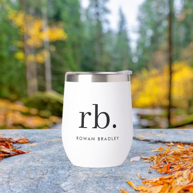Monogram Classic Elegant Minimal Black and White Thermal Wine Tumbler (Outdoor)