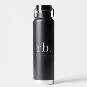Monogram Classic Elegant Minimal Black and White Water Bottle