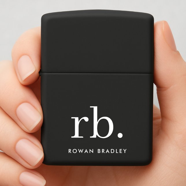 Monogram Classic Elegant Minimal Black and White Zippo Lighter (Sleek black modern monogram custom zippo lighter.)