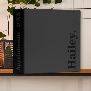 Monogram Classic Elegant Minimal Black Name 3 Ring Binder