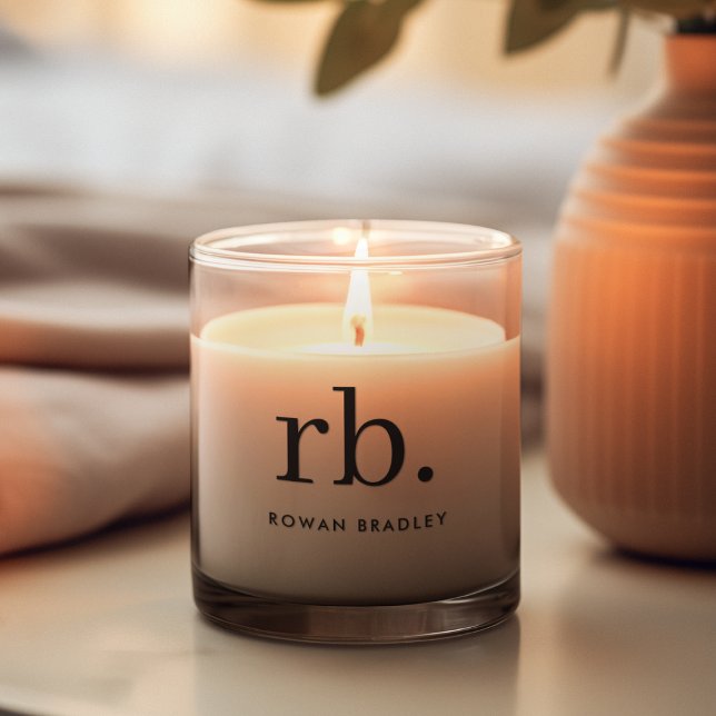 Monogram Classic Elegant Minimal Black Scented Candle (Sleek modern monogram custom candles.)