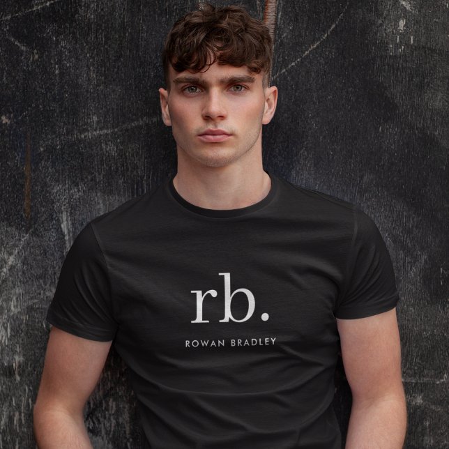 Monogram Classic Elegant Minimal Black T-Shirt (Sleek black modern monogram custom t-shirts.)
