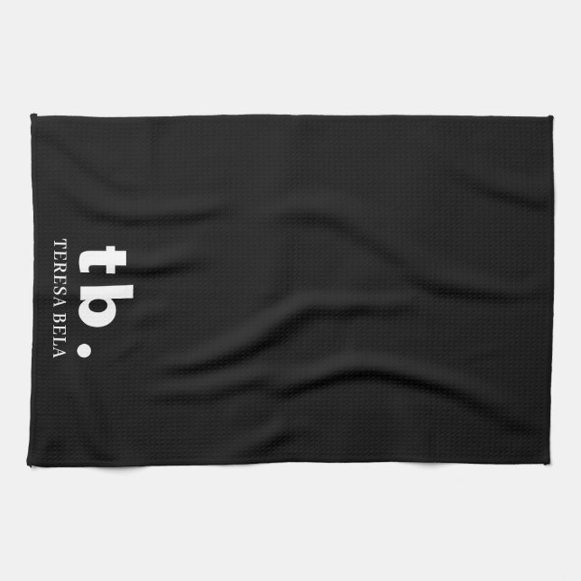 Monogram Classic Elegant Minimal Black & White Kitchen Towel (Horizontal)