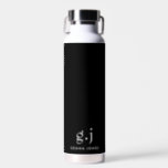 Monogram Classic Elegant Minimal Black White Water Bottle<br><div class="desc">A black water bottle featuring a simple clean modern minimalist monogram with simple lower case serif typography initials. A punctuation mark (period) divides the first and last initial as a simple design element that defines this typography style as modern and clean. Your name in uppercase serif type. Simple, clean and...</div>