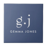 Monogram Classic Elegant Minimal Dusty Blue White Ceramic Tile<br><div class="desc">A dusty blue ceramic tile for home or business, featuring a simple clean modern minimalist monogram with simple lower case serif typography initials. A punctuation mark (period) divides the first and last initial as a simple design element that defines this typography style as modern and clean. Your name in uppercase...</div>