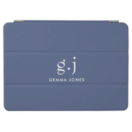 Monogram Classic Elegant Minimal Dusty Blue White iPad Air Cover