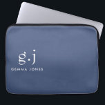 Monogram Classic Elegant Minimal Dusty Blue White Laptop Sleeve<br><div class="desc">A dusty blue laptop sleeve for home or business, featuring a simple clean modern minimalist monogram with simple lower case serif typography initials. A punctuation mark (period) divides the first and last initial as a simple design element that defines this typography style as modern and clean. Your name in uppercase...</div>