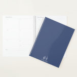 Monogram Classic Elegant Minimal Dusty Blue White Planner<br><div class="desc">A navy blue planner, featuring a simple clean modern minimalist monogram with simple lower case serif typography initials. A punctuation mark (period) divides the first and last initial as a simple design element that defines this typography style as modern and clean. Your name in uppercase serif type. Simple, clean and...</div>