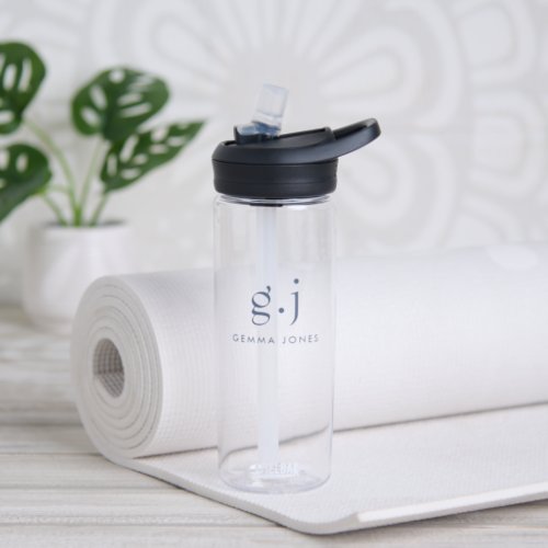 Monogram Classic Elegant Minimal Dusty Blue White Water Bottle