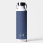 Monogram Classic Elegant Minimal Dusty Blue White Water Bottle<br><div class="desc">A navy blue water bottle featuring a simple clean modern minimalist monogram with simple lower case serif typography initials. A punctuation mark (period) divides the first and last initial as a simple design element that defines this typography style as modern and clean. Your name in uppercase serif type. Simple, clean...</div>
