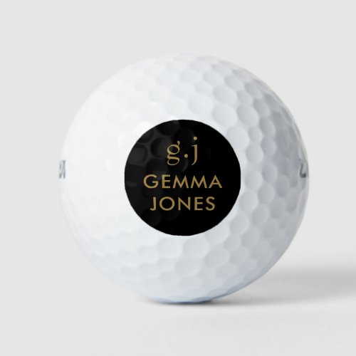 Monogram Classic Elegant Minimal Gold Black Golf Balls