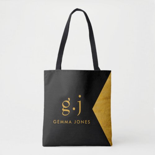 Monogram Classic Elegant Minimal Gold Black Tote Bag