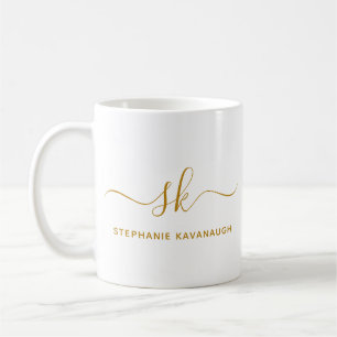 Monogram Classic Elegant Minimal Gold Script Coffee Mug
