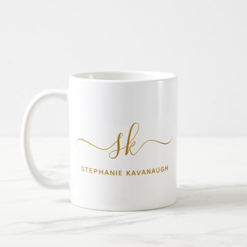 Monogram Classic Elegant Minimal Gold Script Coffee Mug