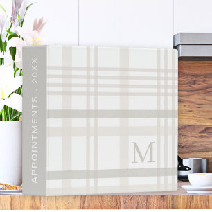Monogram Classic Elegant Minimal Initial Plaid 3 Ring Binder