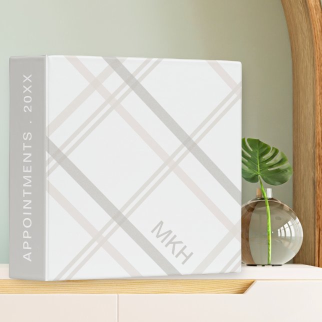 Monogram Classic Elegant Minimal Initials Plaid 3 Ring Binder (Creator Uploaded)