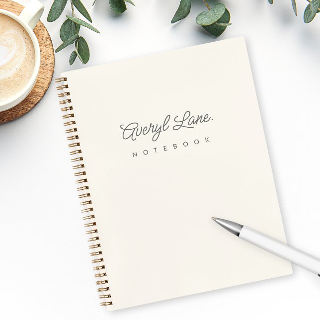 Monogram Classic Elegant Minimal Ivory Gold Script Notebook (Creator Uploaded)