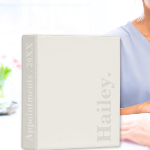 Monogram Classic Elegant Minimal Ivory White Name Mini Binder