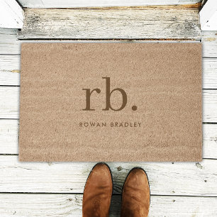 Monogram Classic Elegant Minimal Rustic Coir Fiber Doormat