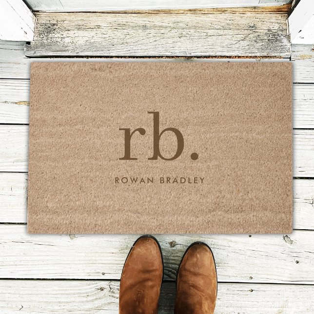 Monogram Classic Elegant Minimal Rustic Coir Fiber Doormat (Sleek modern monogram custom coir fiber doormat.)