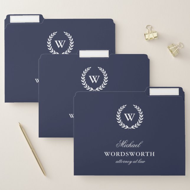 Monogram Classic Elegant Professional Blue Folders (Set)