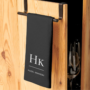 Monogram Classic Elegant Simple Minimal Black Kitchen Towel