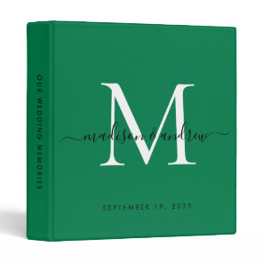 Monogram Classic Forest Green Script Wedding Album 3 Ring Binder