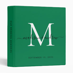 Monogram Classic Forest Green Script Wedding Album 3 Ring Binder