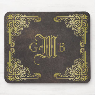 Monogram Classic Gold Frame Antique Leather Fancy Mouse Pad