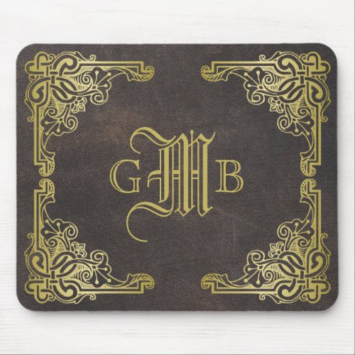 Monogram Classic Gold Frame Antique Leather Fancy Mouse Pad