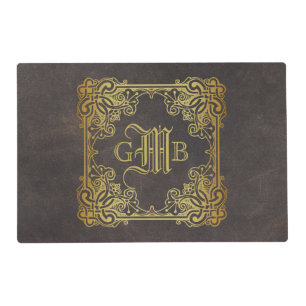 Monogram Classic Gold Frame Antique Leather Fancy Placemat
