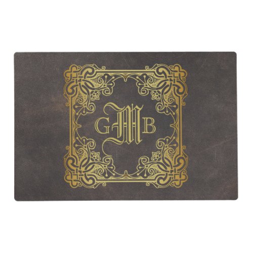 Monogram Classic Gold Frame Antique Leather Fancy Placemat